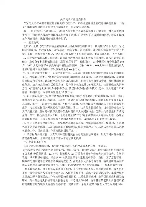 关于民政工作调查报告