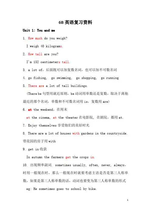 沪教版牛津英语6B单元复习资料(1)