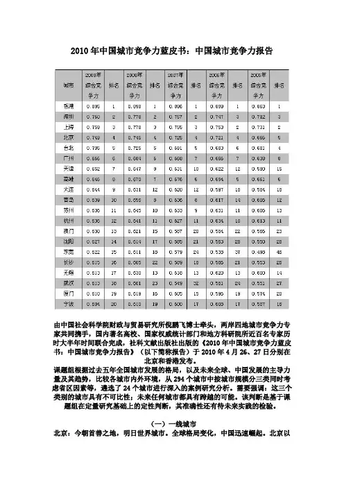 2010年中国城市竞争力蓝皮书