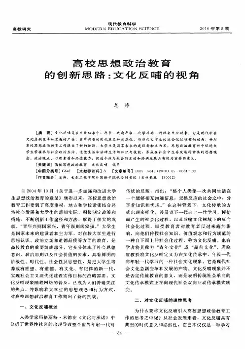 高校思想政治教育的创新思路：文化反哺的视角