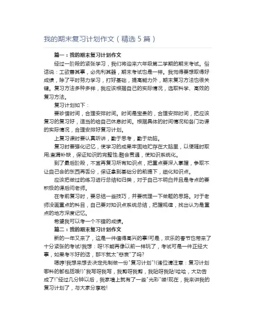 我的期末复习计划作文(精选5篇)