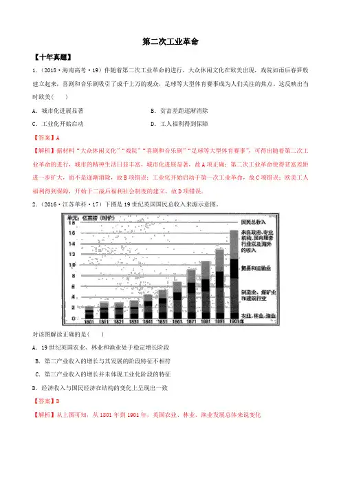 2020版高考历史复习：十年真题三年模拟 第二次工业革命