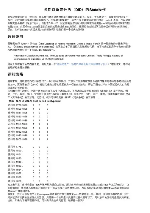 多期双重差分法（DID）的Stata操作
