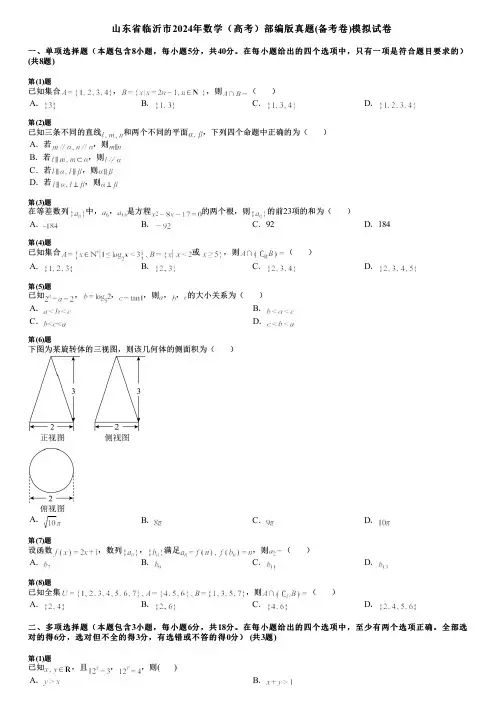 山东省临沂市2024年数学(高考)部编版真题(备考卷)模拟试卷
