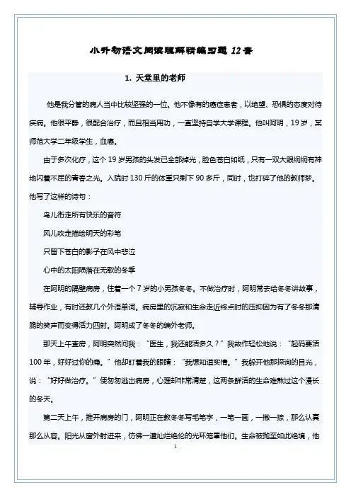 小升初语文阅读理解精编习题12套(附答案)