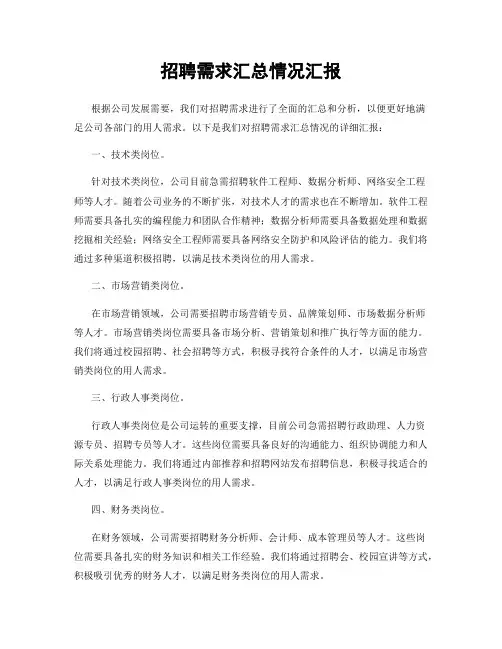 招聘需求汇总情况汇报