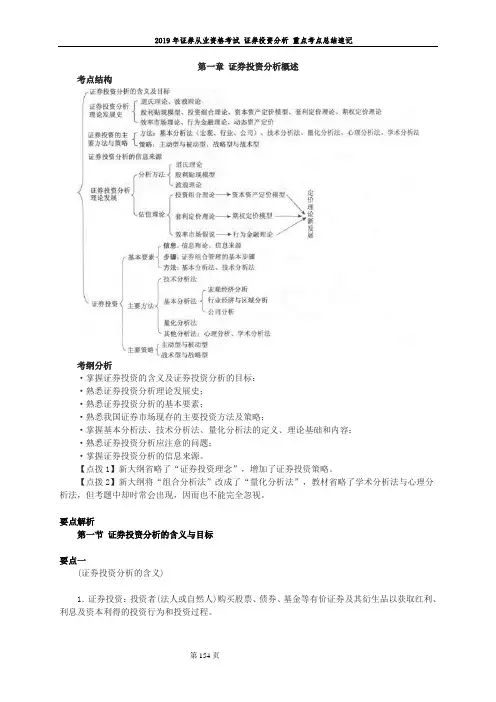 2019年证券从业资格考试 证券投资分析 重点考点总结速记