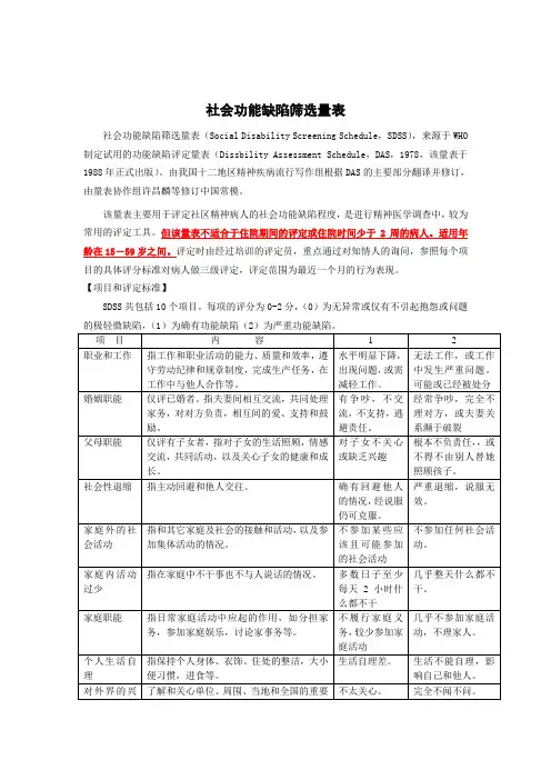 社会功能缺陷筛选量表