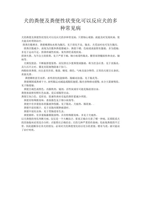犬的粪便及粪便性状变化可以反应犬的多种常见病