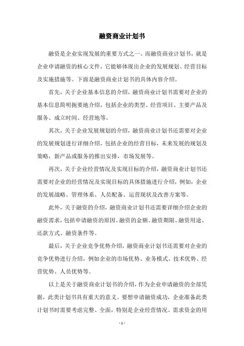 融资商业计划书