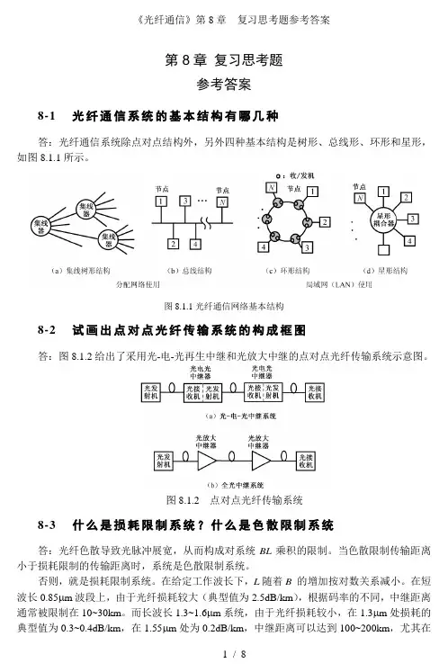 《光纤通信》第8章  复习思考题参考答案