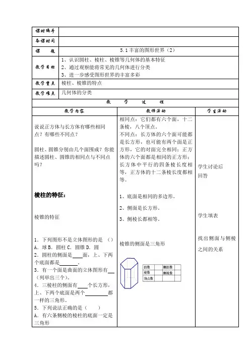 苏科版七年级数学上册教案：5.1丰富的图形世界(2)