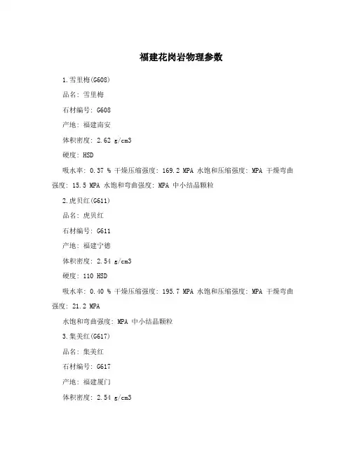 福建花岗岩物理参数