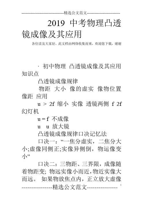 2019中考物理凸透镜成像及其应用