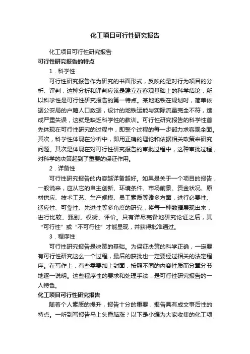 化工项目可行性研究报告