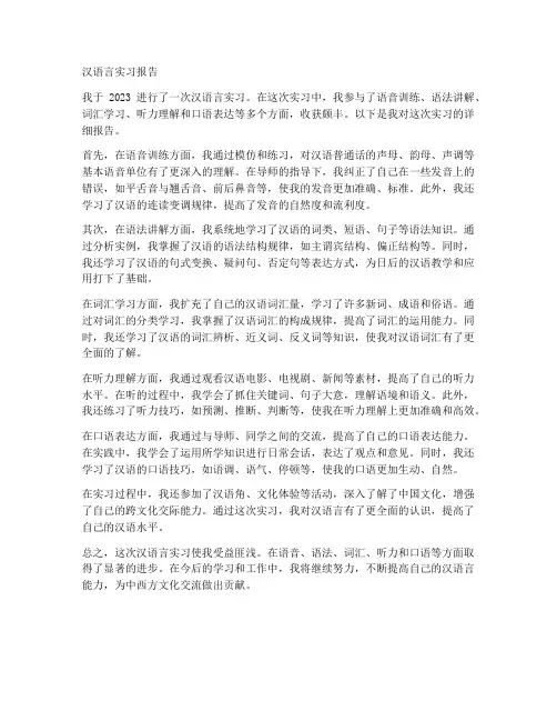 汉语言实习报告范文