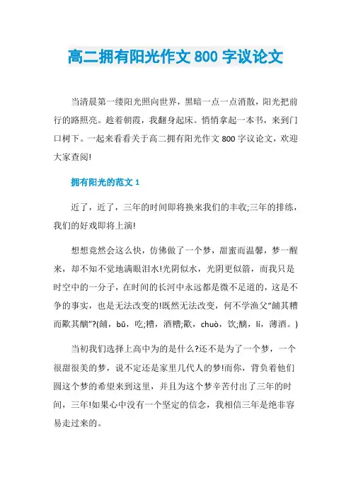 高二拥有阳光作文800字议论文