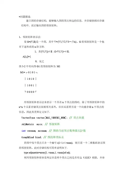 【免费下载】邻接矩阵表示图 深度 广度优先遍历