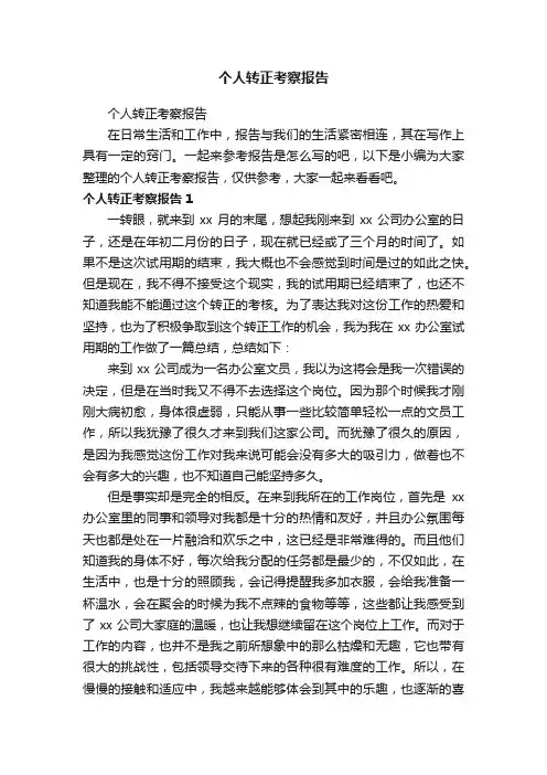 个人转正考察报告