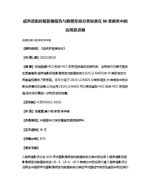 超声造影肝脏影像报告与数据系统分类标准在M类病变中的应用及进展