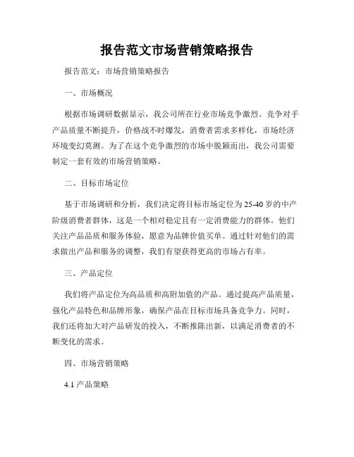 报告范文市场营销策略报告