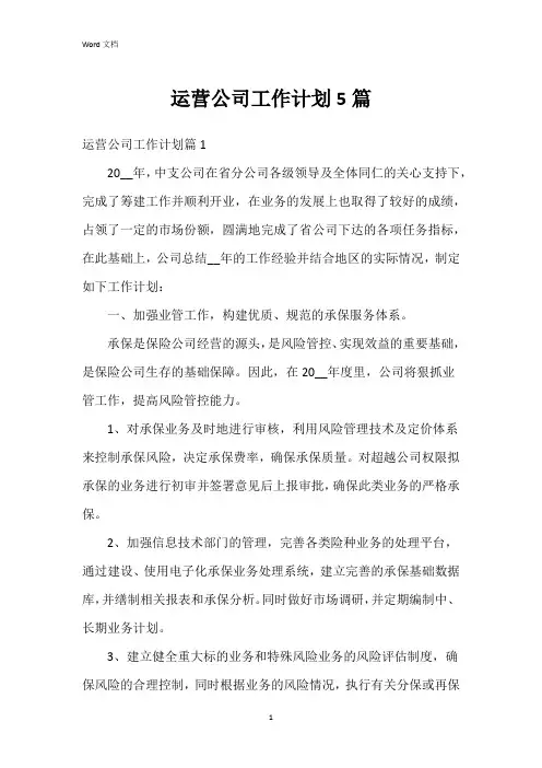 运营公司工作计划5篇