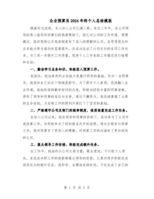 企业预算员2024年终个人总结模版（二篇）