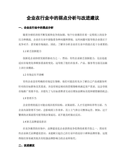 企业在行业中的弱点分析与改进建议
