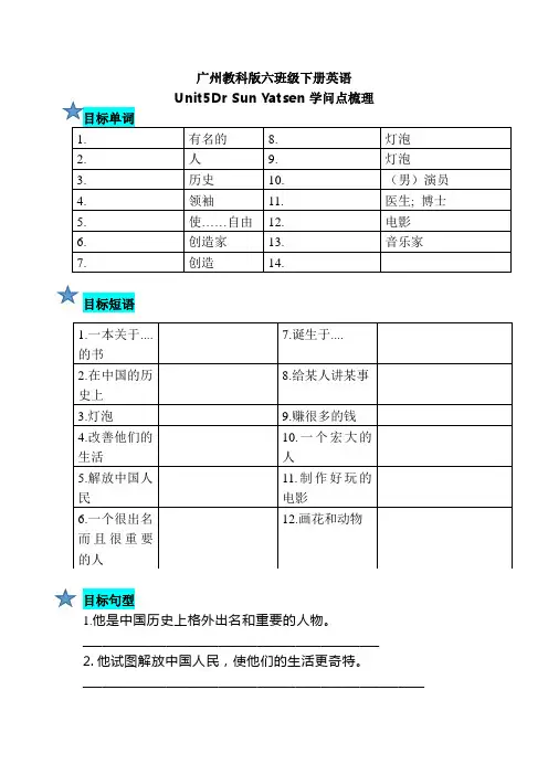 六年级下册英语知识点梳理-Unit5 Dr Sun Yatsen 教科版(广州)
