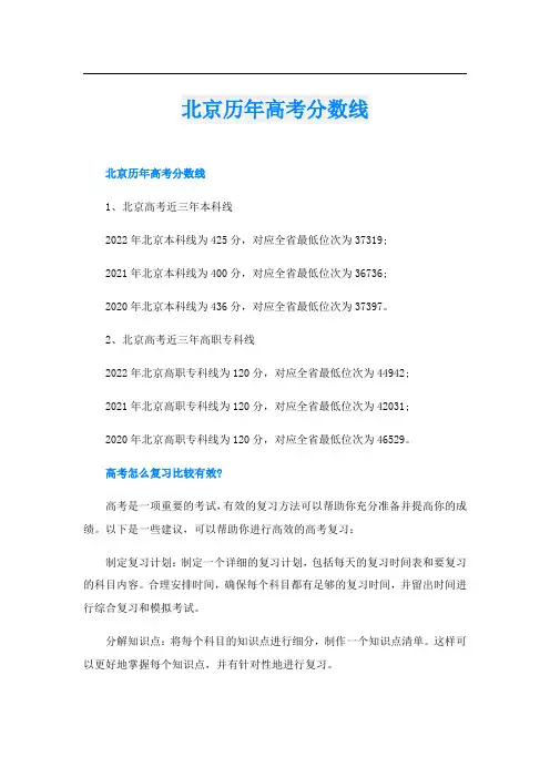 北京历年高考分数线