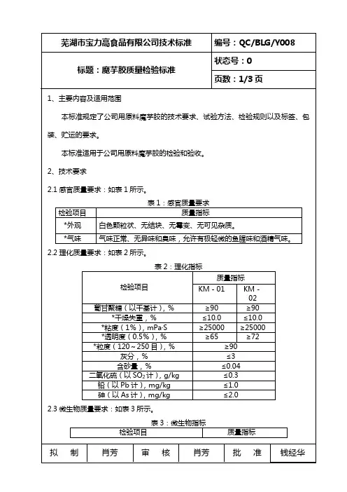 魔芋胶检验标准Y008