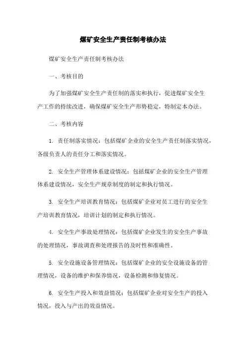 煤矿安全生产责任制考核办法[1]