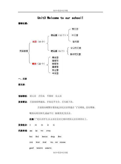 牛津译林版-英语-七上-3单元 Welcome to our school!音标认读