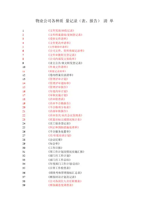 物业公司各种质量记录表格