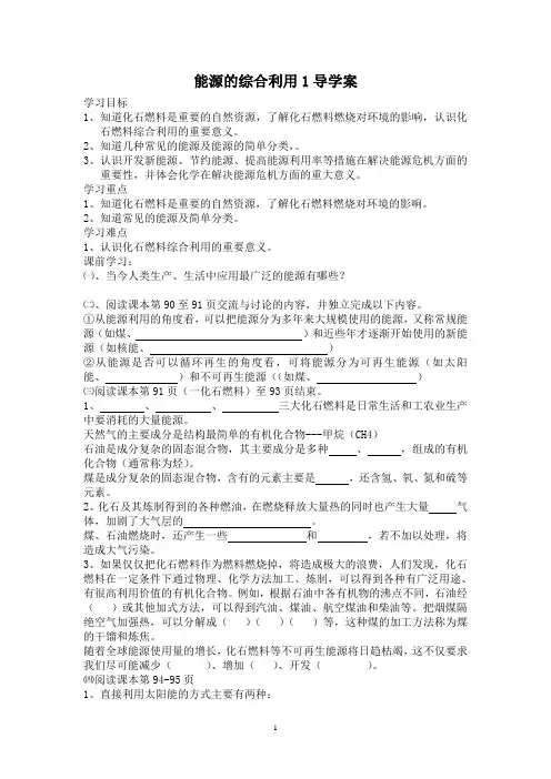 能源的综合利用1导学案