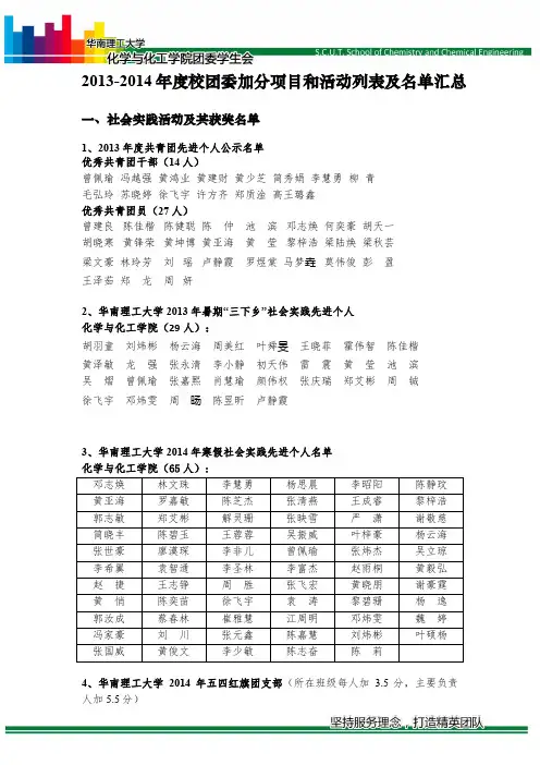 2013-2014年度校团委加分活动列表及名单汇总