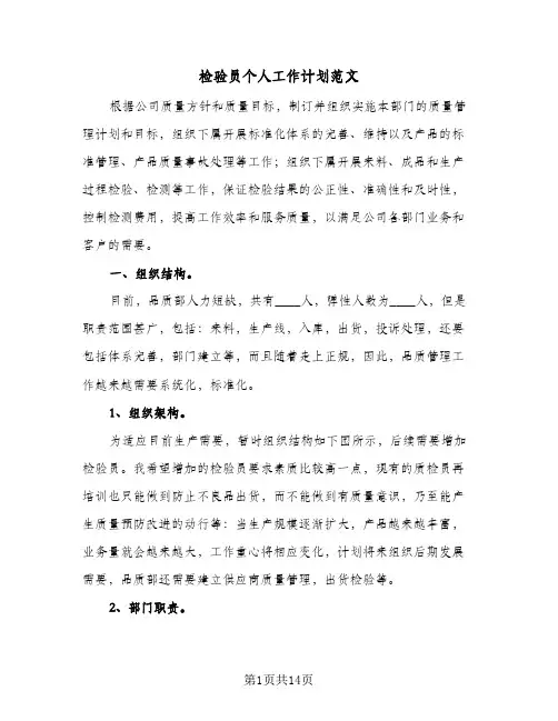 检验员个人工作计划范文（3篇）