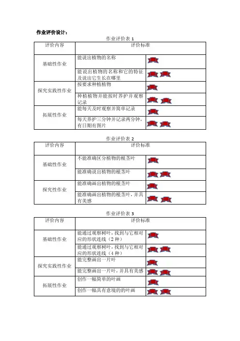 小学科学第一单元线上作业设计评价表