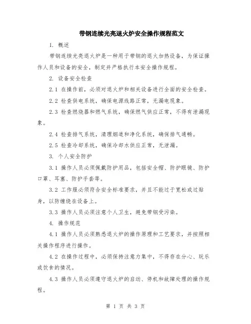 带钢连续光亮退火炉安全操作规程范文