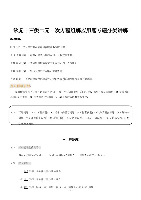 二元一次方程组解应用题专题分类常见十三类