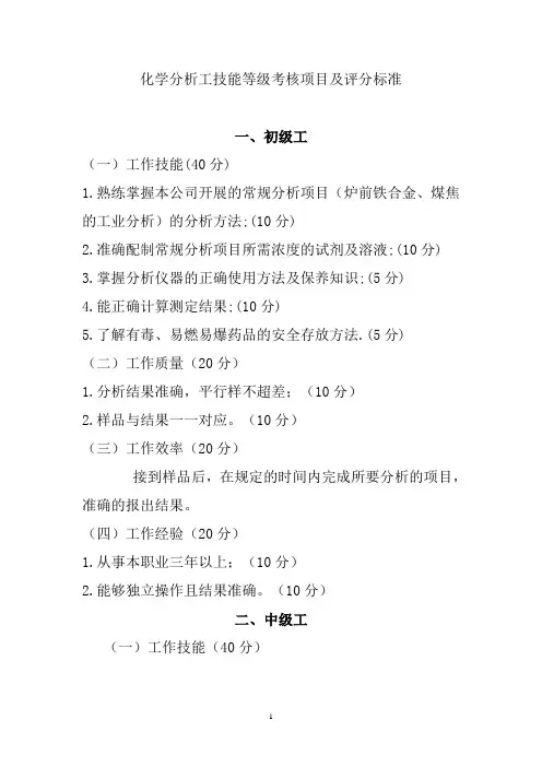 技能等级考核项目及评分标准(化验员)