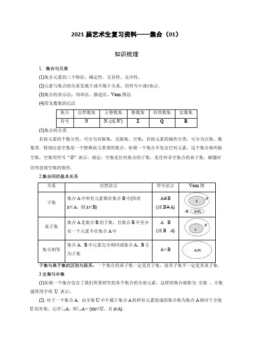 (01)2021届艺术生复习资料-集合