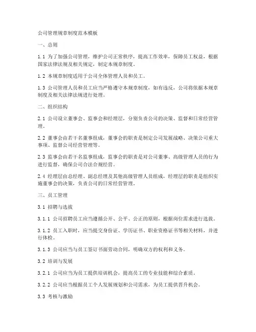 公司管理规章制度范本模板
