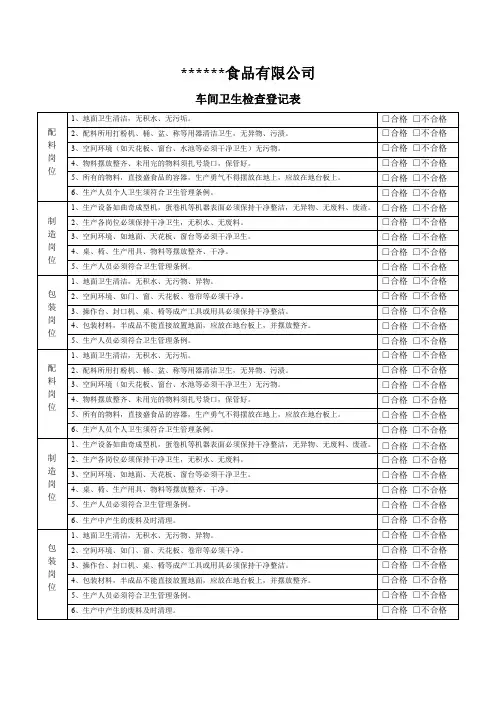 (完整word版)食品车间卫生记录表(word文档良心出品)