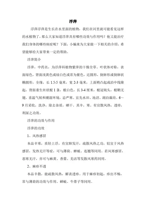 浮萍的药用价值