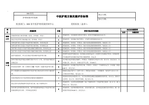 中医护理方案实施评价标准