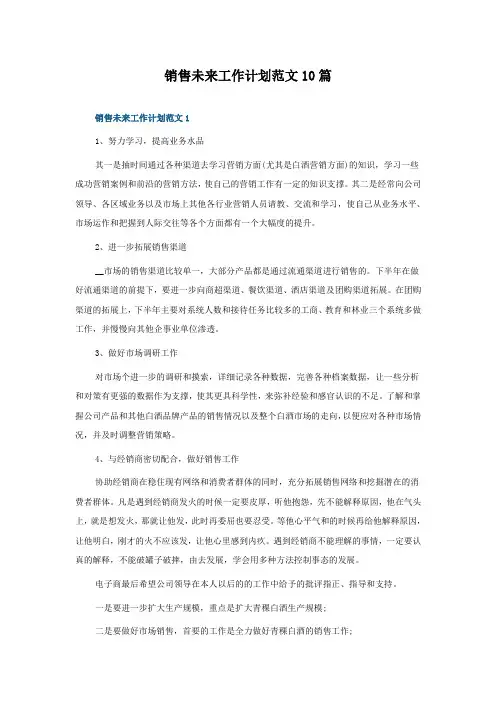 最新销售未来工作计划范文10篇