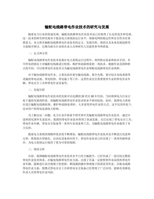 输配电线路带电作业技术的研究与发展