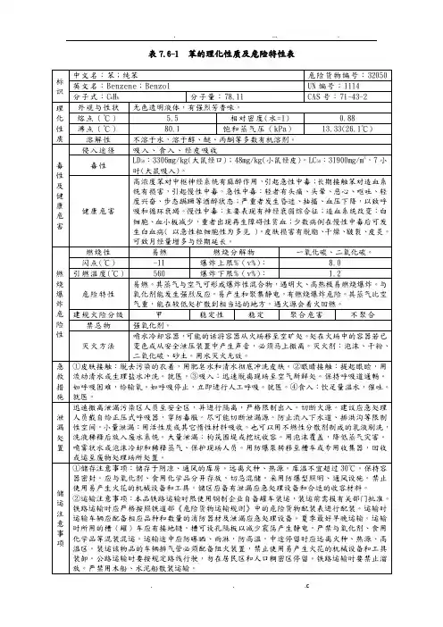 危险化学品理化性质及危险特性表