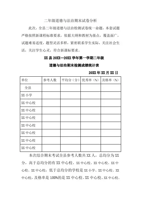 二年级道德与法治试卷分析